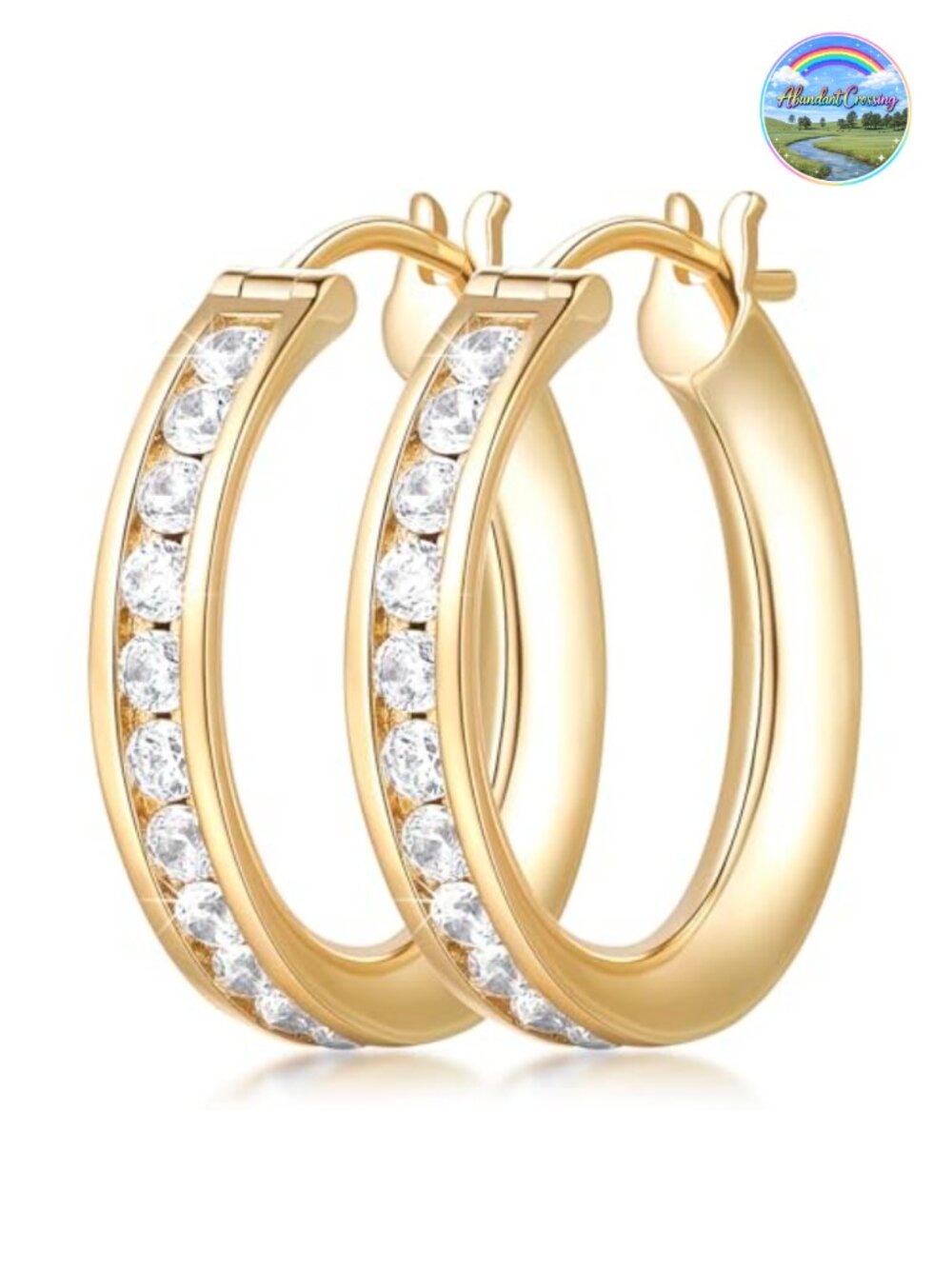 14K Gold Plated Cubic Zirconia Hoop Earrings for Women Lightweight 20mm